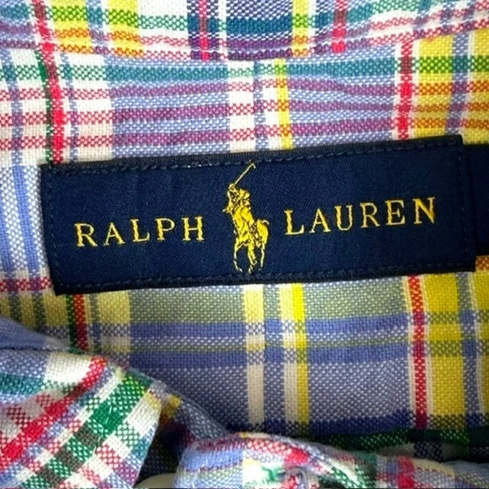Ralph Lauren Mens XL Plaid Button Down Shirt Blue Yellow Cotton Long Sleeve